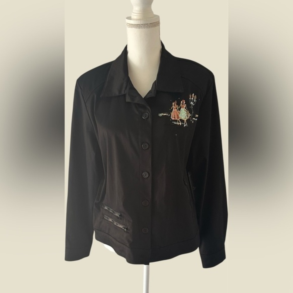NWT Nancy Bolen Sport Black Embroidered Sequin Jacket Retro Ballroom Scene.